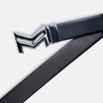 Load image into Gallery viewer, GLOSSY BLACK LOGO BUCKLE DARK BROWN & BLACK BELT