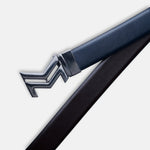 Load image into Gallery viewer, GLOSSY BLACK LOGO BUCKLE BLUE & DARK BROWN BELT