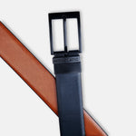 Load image into Gallery viewer, MATTE BLACK PLAIN BUCKLE BLUE & LIGHT BROWN BELT