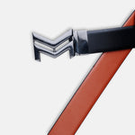 Load image into Gallery viewer, GLOSSY BLACK LOGO BUCKLE LIGHT BROWN & BLACK BELT