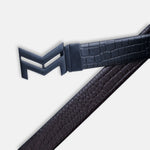 Load image into Gallery viewer, MATTE BLACK LOGO BUCKLE CROCO DARK BROWN & BLACK BELT