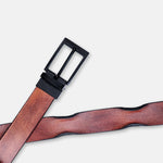 Load image into Gallery viewer, MATTE BLACK PLAIN BUCKLE HAMMERED TAN BELT