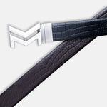 Load image into Gallery viewer, SILVER LOGO BUCKLE CROCO DARK BROWN & BLACK BELT