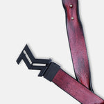 Load image into Gallery viewer, MATTE BLACK LOGO BUCKLE HAMMERED WINE BELT