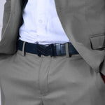 Load image into Gallery viewer, MATTE BLACK LOGO BUCKLE BLUE & DARK BROWN BELT