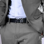 Load image into Gallery viewer, GLOSSY BLACK LOGO BUCKLE CROCO DARK BROWN & BLACK BELT
