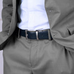Load image into Gallery viewer, SILVER PLAIN BUCKLE BLUE & LIGHT BROWN BELT