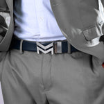 Load image into Gallery viewer, SILVER LOGO BUCKLE BLUE & DARK BROWN BELT