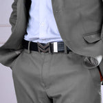Load image into Gallery viewer, SILVER LOGO BUCKLE CROCO DARK BROWN & BLACK BELT