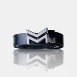Load image into Gallery viewer, GLOSSY BLACK LOGO BUCKLE HAMMERED BLUE BELT