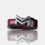 Load image into Gallery viewer, GLOSSY BLACK LOGO BUCKLE HAMMERED WINE BELT