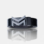 Load image into Gallery viewer, MATTE BLACK LOGO BUCKLE CROCO DARK BROWN & BLACK BELT