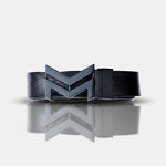 Load image into Gallery viewer, MATTE BLACK LOGO BUCKLE HAMMERED GREY BELT