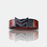 Load image into Gallery viewer, MATTE BLACK LOGO BUCKLE HAMMERED TAN BELT