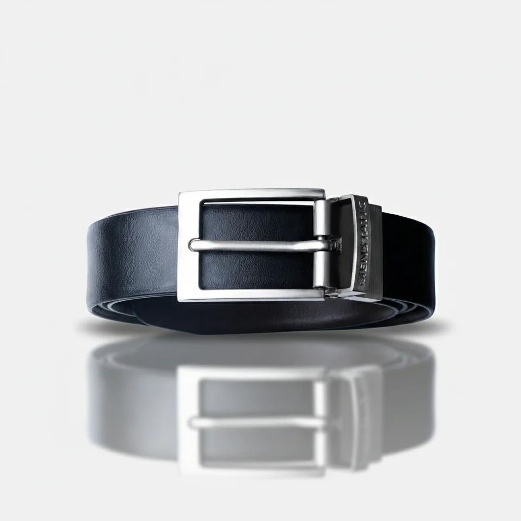 SILVER PLAIN BUCKLE DARK BROWN & BLACK BELT