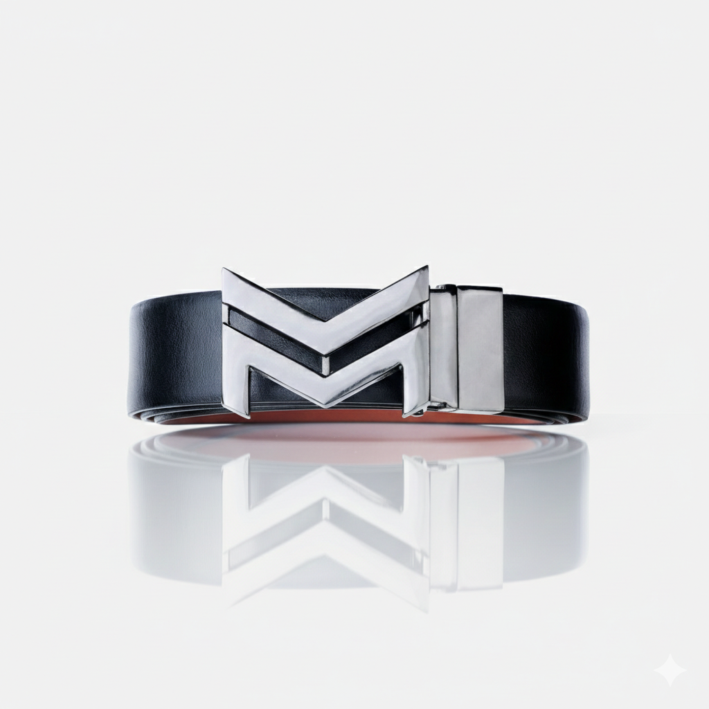 GLOSSY BLACK LOGO BUCKLE LIGHT BROWN & BLACK BELT