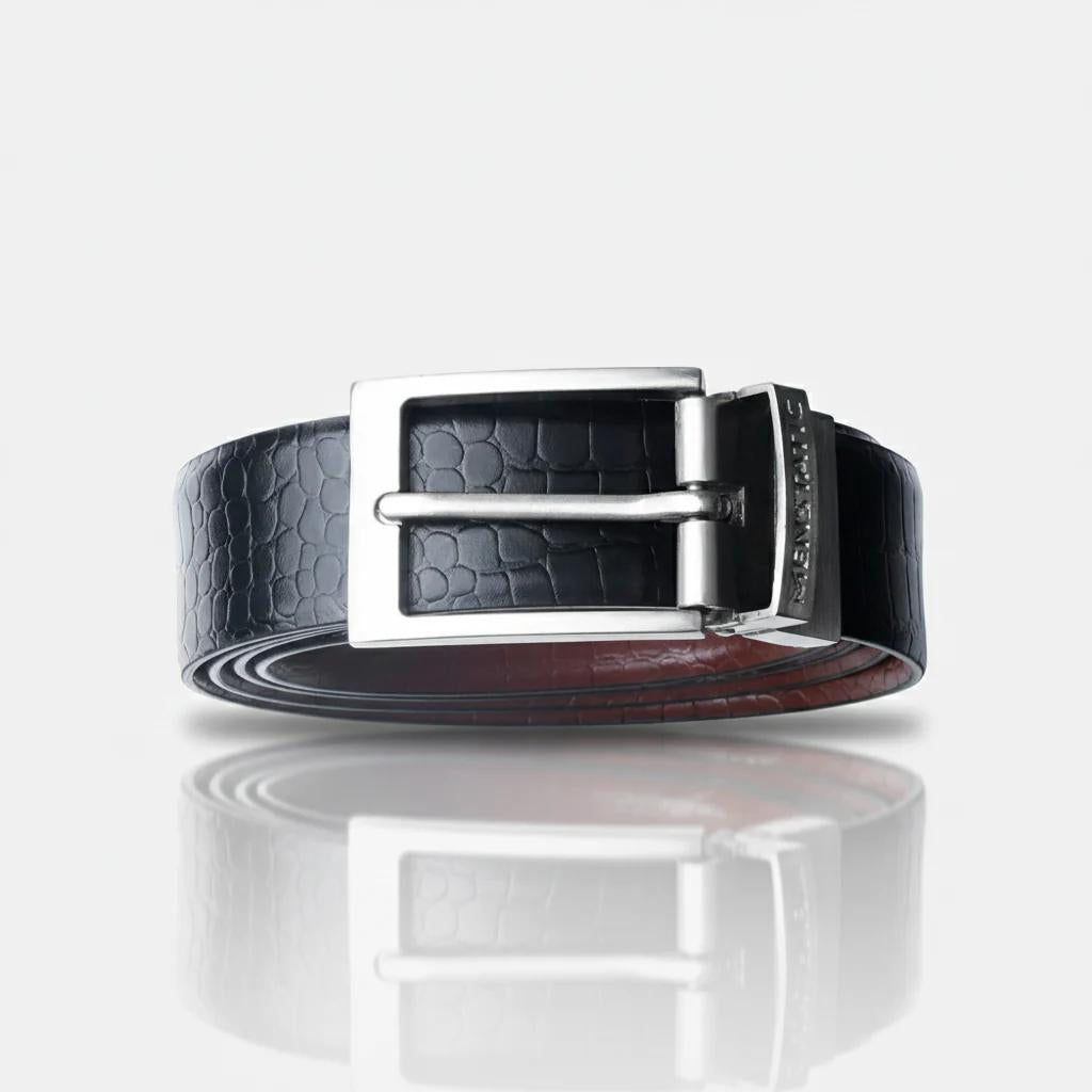 SILVER PLAIN BUCKLE CROCO LIGHT BROWN & BLACK BELT