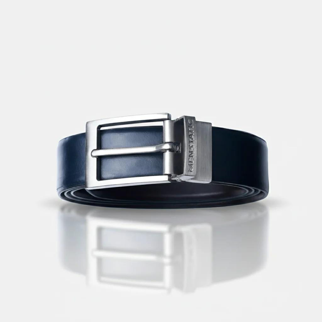 SILVER PLAIN BUCKLE BLUE & DARK BROWN BELT