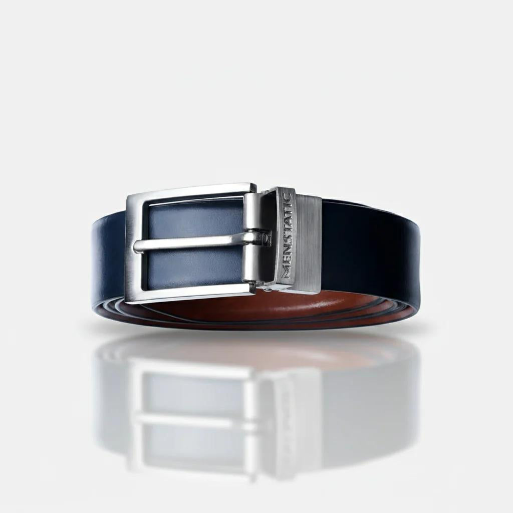 SILVER PLAIN BUCKLE BLUE & LIGHT BROWN BELT