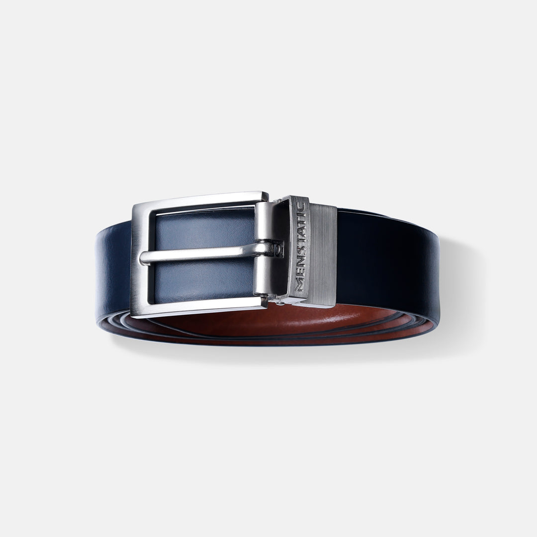 SILVER PLAIN BUCKLE BLUE & LIGHT BROWN BELT