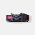 Load image into Gallery viewer, MATTE BLACK LOGO BUCKLE HAMMERED WINE BELT