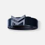 Load image into Gallery viewer, MATTE BLACK LOGO BUCKLE BLUE &amp; DARK BROWN BELT