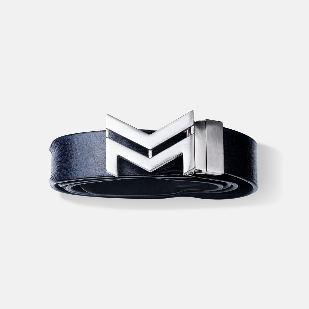 SILVER LOGO BUCKLE HAMMERED BLUE BELT