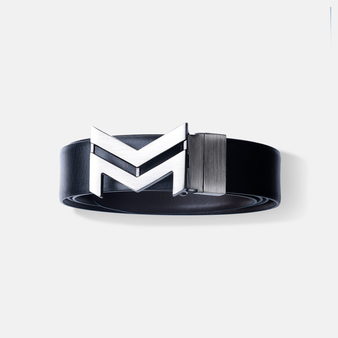 GREY LOGO BUCKLE DARK BROWN & BLACK BELT