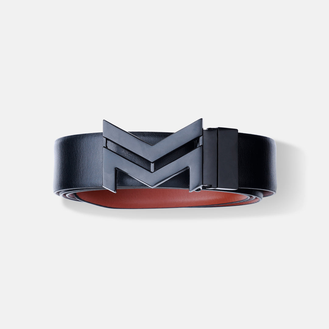 MATTE BLACK LOGO BUCKLE LIGHT BROWN & BLACK BELT