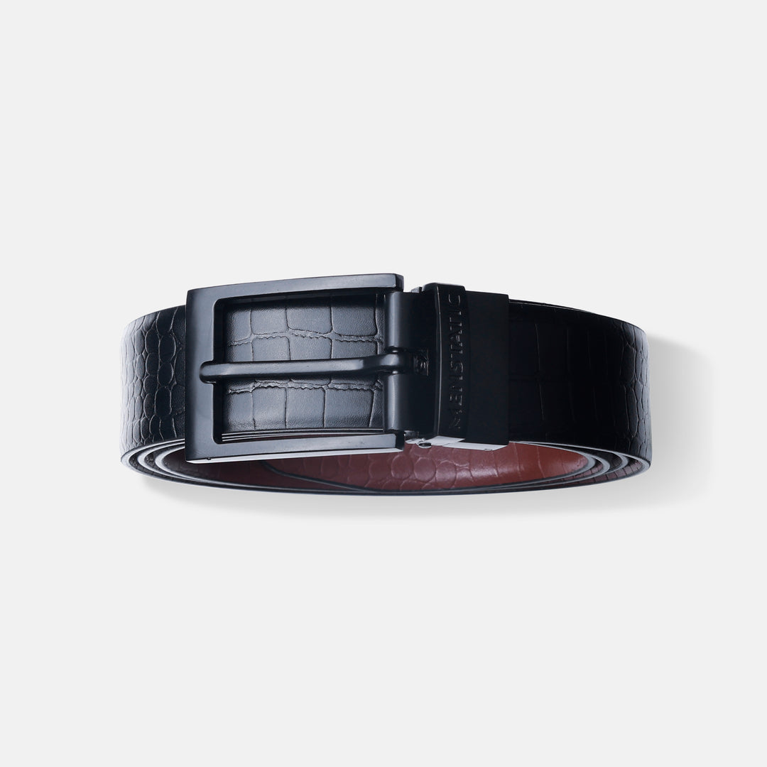 MATTE BLACK PLAIN BUCKLE CROCO LIGHT BROWN & BLACK BELT