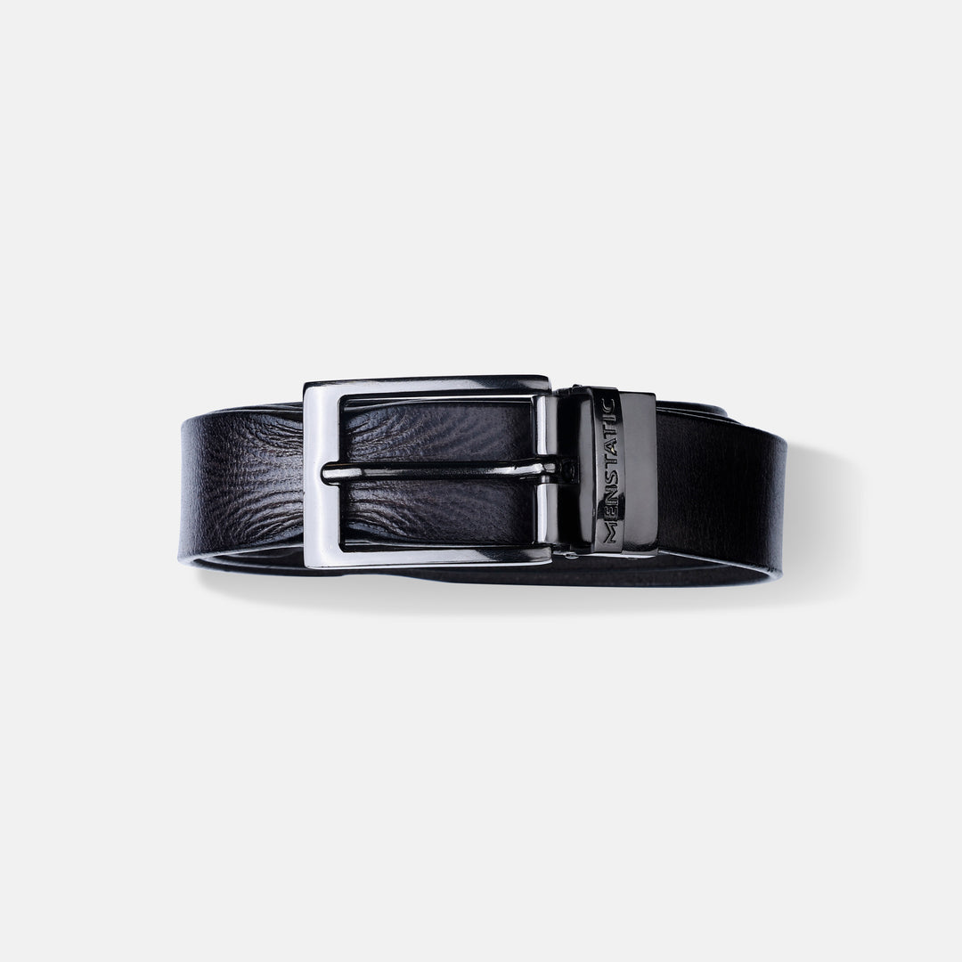 GLOSSY BLACK PLAIN BUCKLE HAMMERED GREY BELT