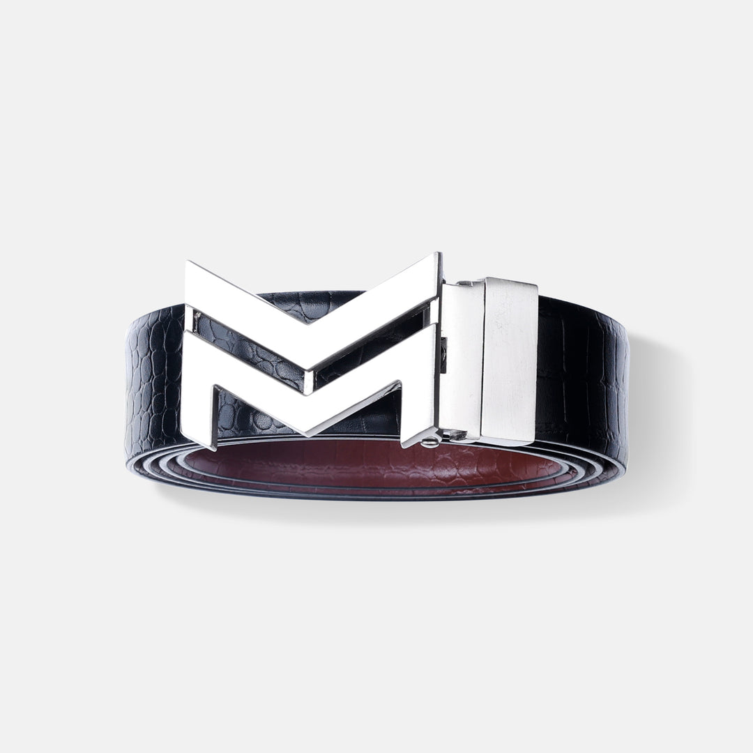 SILVER LOGO BUCKLE CROCO LIGHT BROWN & BLACK BELT