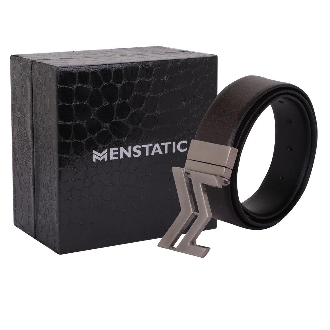 SILVER LOGO BUCKLE DARK BROWN & BLACK BELT
