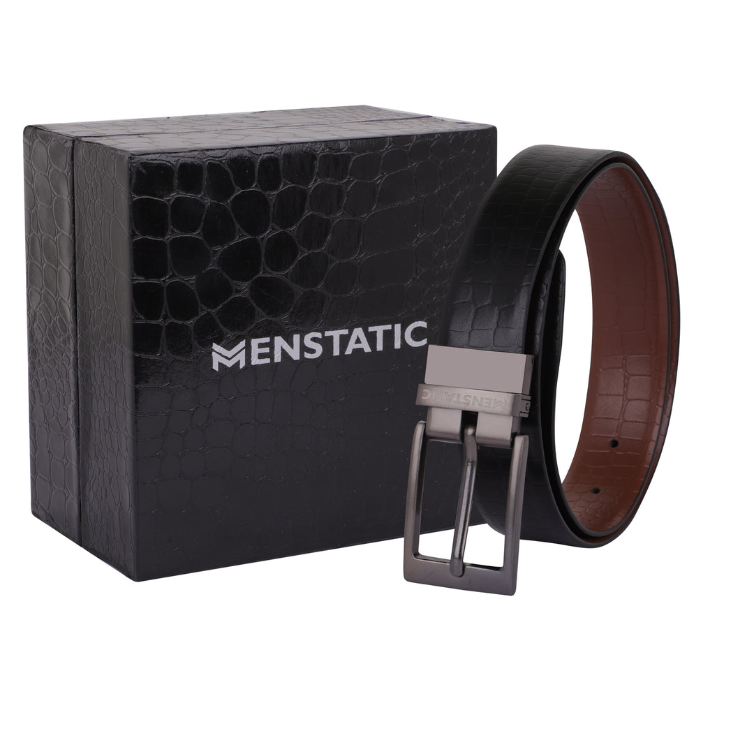 GREY PLAIN BUCKLE CROCO LIGHT BROWN & BLACK BELT