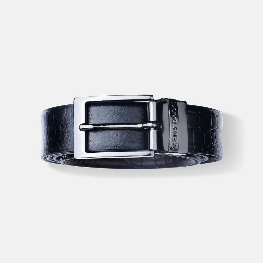 GLOSSY BLACK PLAIN BUCKLE CROCO DARK BROWN & BLACK BELT