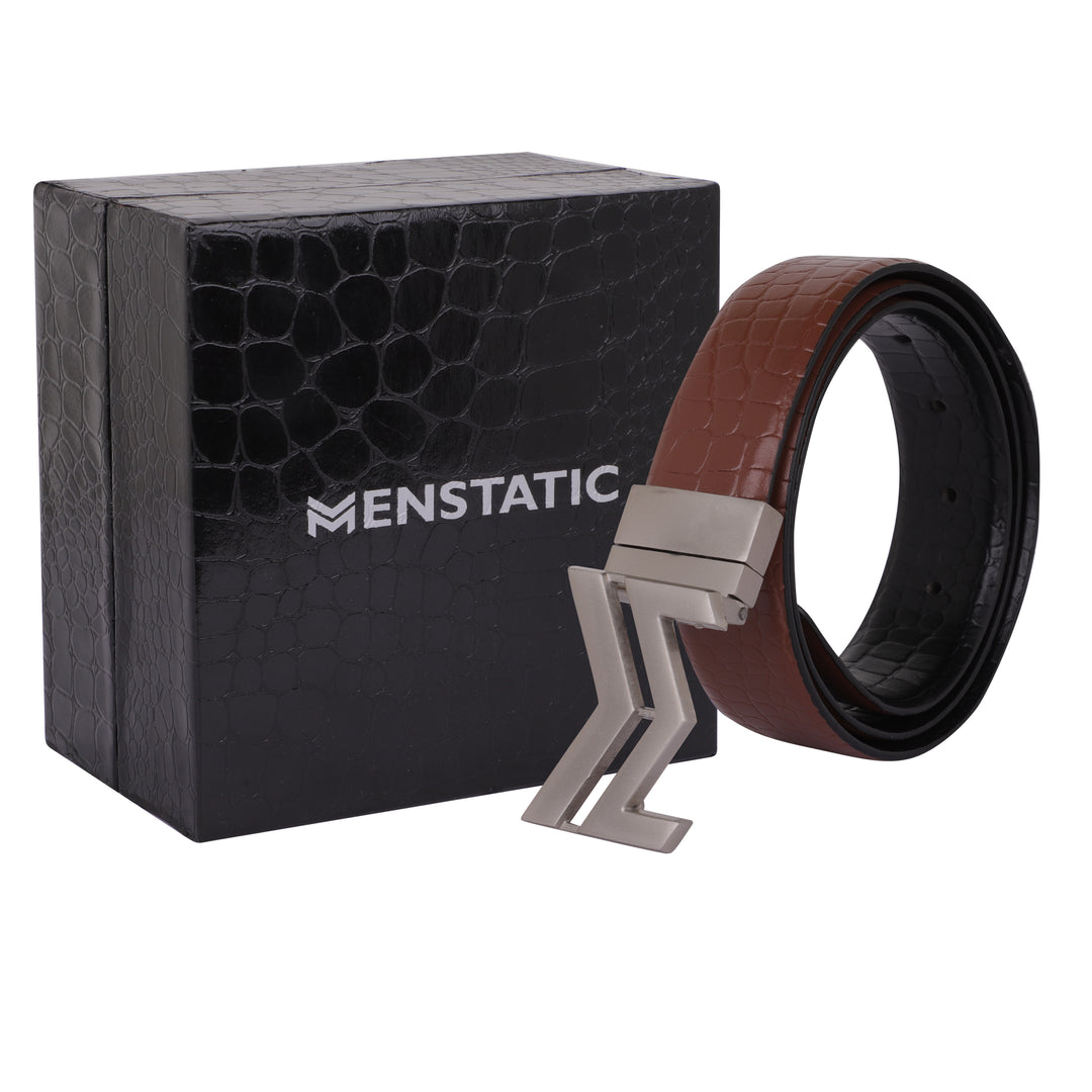 SILVER LOGO BUCKLE CROCO LIGHT BROWN & BLACK BELT