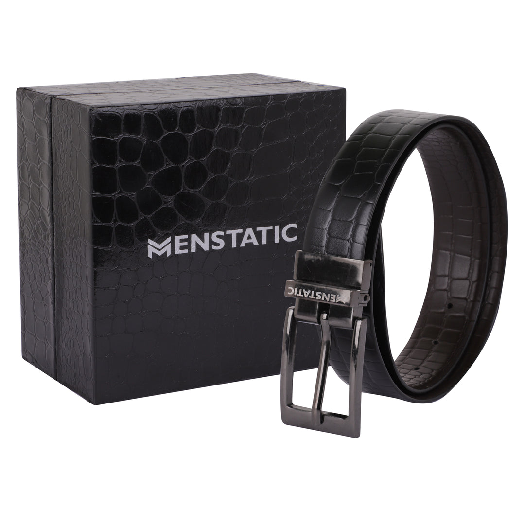 BLACK PLAIN BUCKLE CROCO DARK BROWN & BLACK BELT