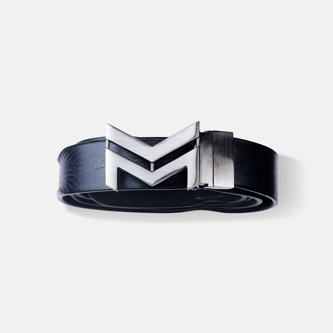 GREY LOGO BUCKLE HAMMERED BLUE BELT