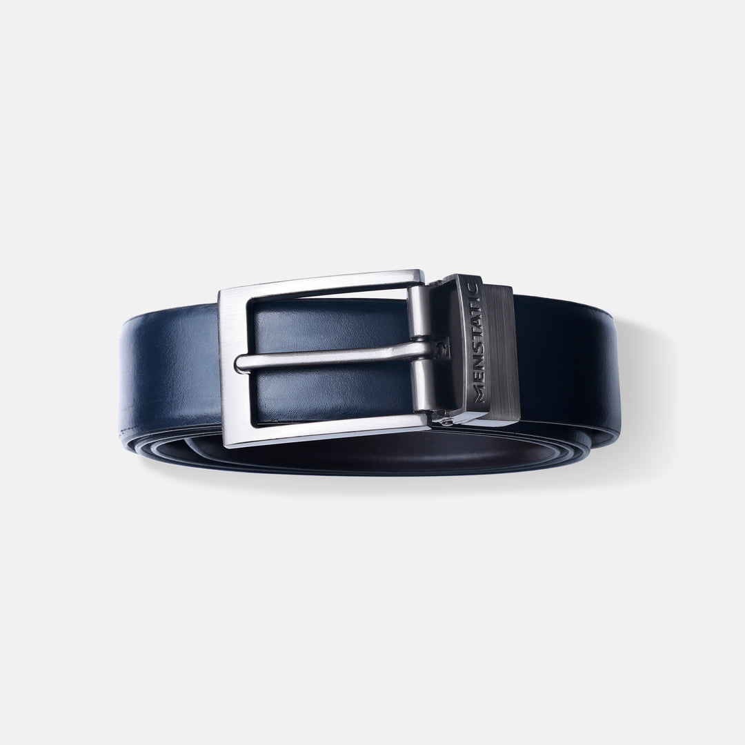 GREY PLAIN BUCKLE BLUE & DARK BROWN BELT