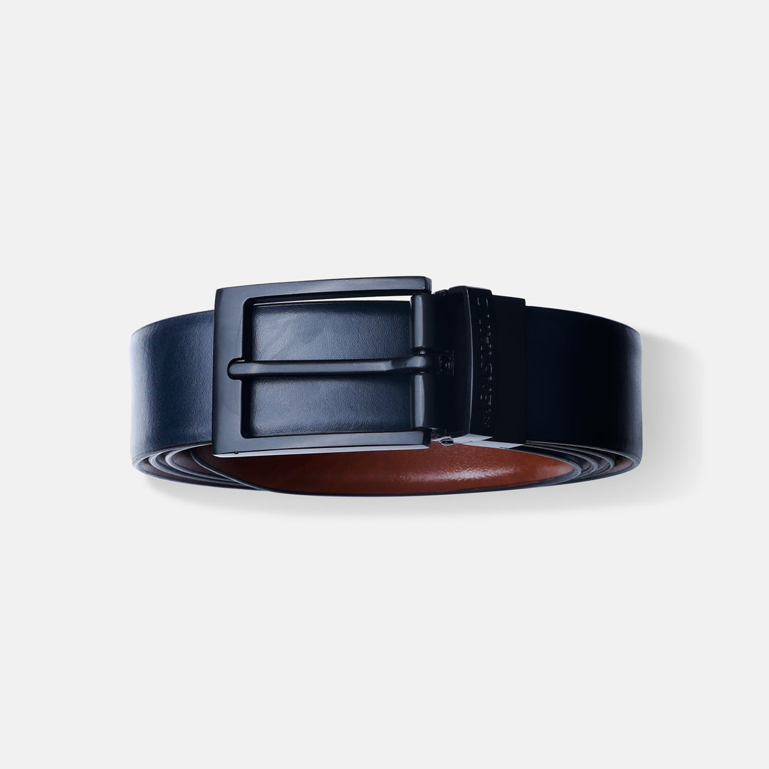MATTE BLACK PLAIN BUCKLE BLUE & LIGHT BROWN BELT