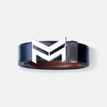 Load image into Gallery viewer, SILVER LOGO BUCKLE BLUE &amp; LIGHT BROWN BELT