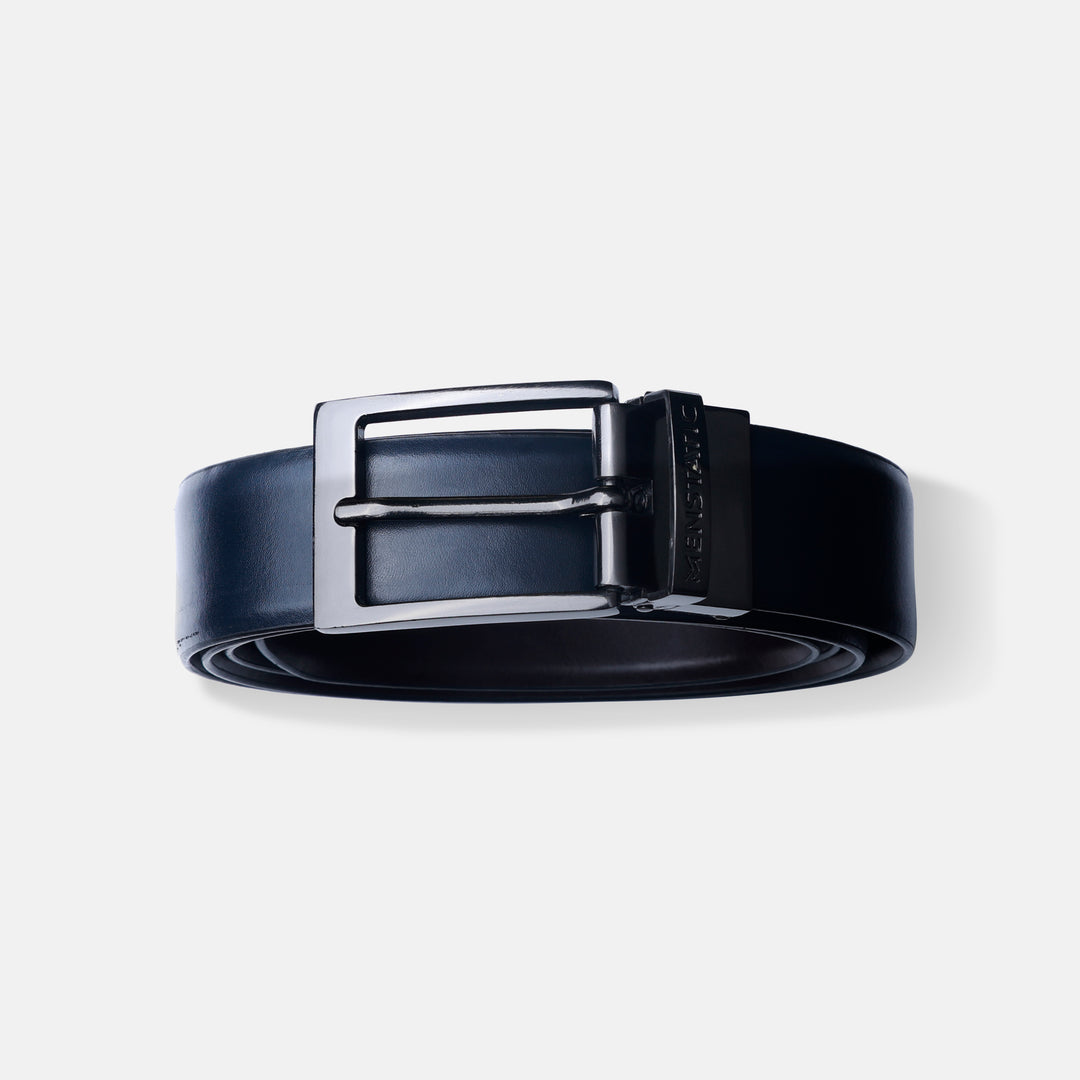 GLOSSY BLACK PLAIN BUCKLE BLUE & DARK BROWN BELT