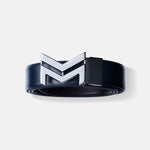 Load image into Gallery viewer, GLOSSY BLACK LOGO BUCKLE BLUE &amp; DARK BROWN BELT