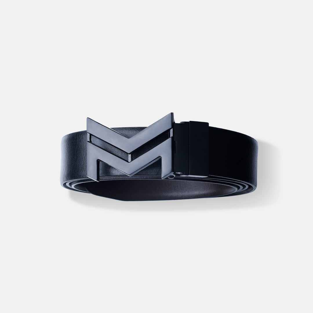 MATTE BLACK LOGO BUCKLE DARK BROWN & BLACK BELT
