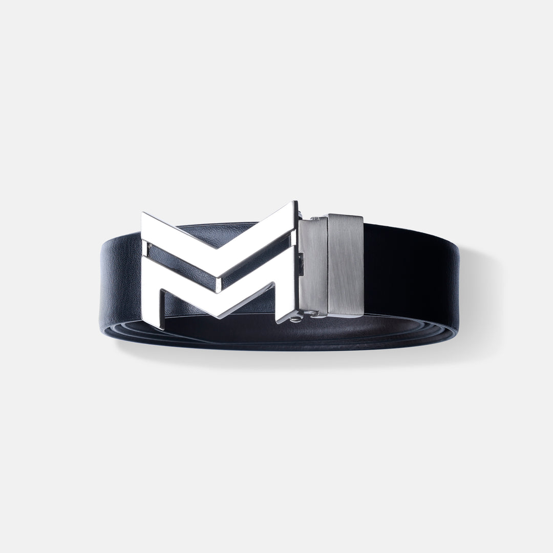 SILVER LOGO BUCKLE DARK BROWN & BLACK BELT