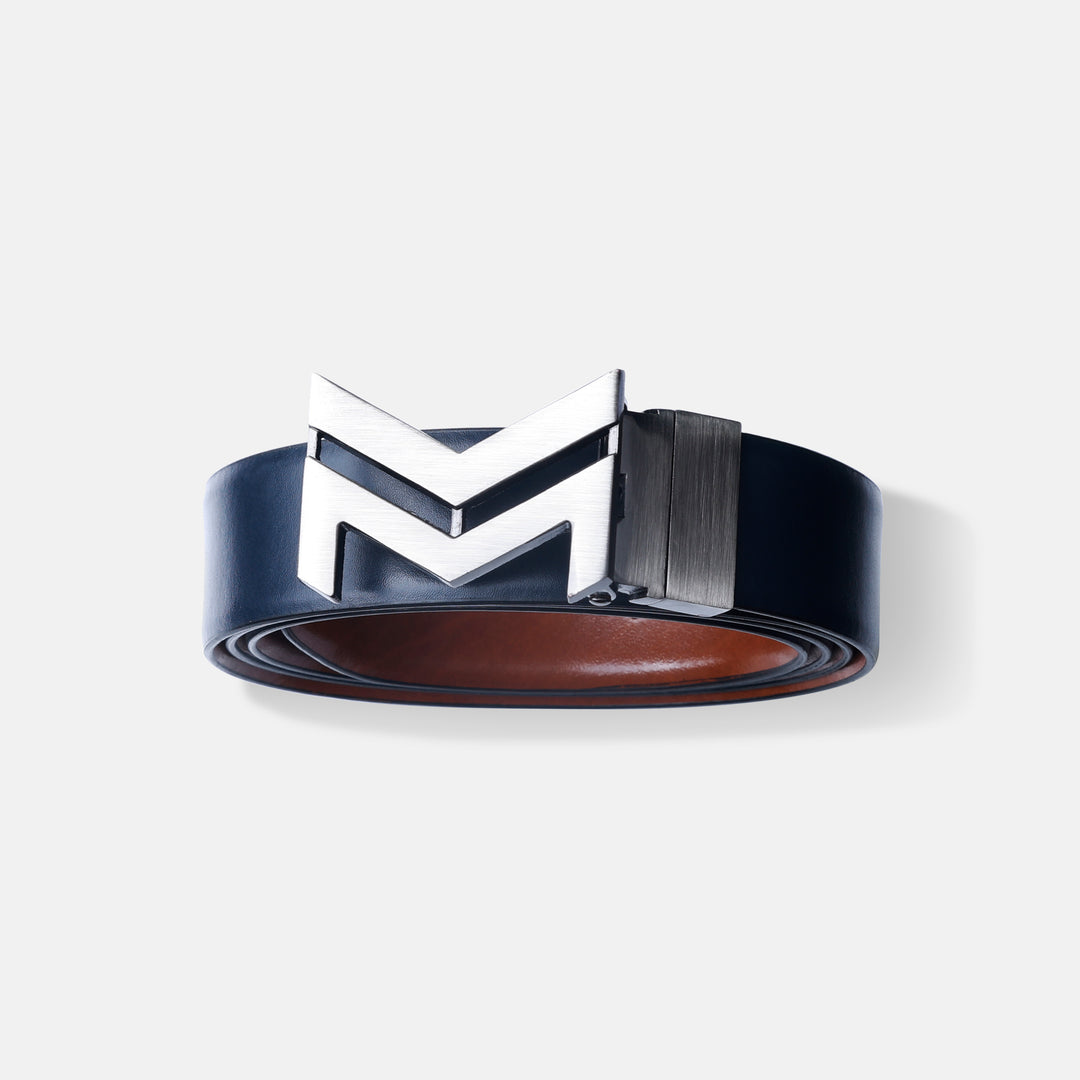 GREY LOGO BUCKLE BLUE & LIGHT BROWN BELT