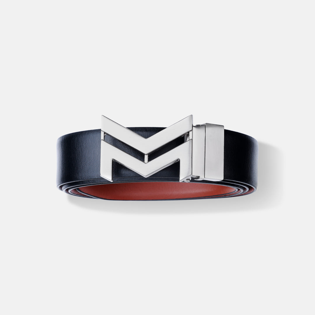 SILVER LOGO BUCKLE LIGHT BROWN & BLACK BELT