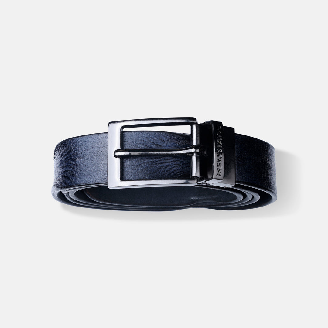 GLOSSY BLACK PLAIN BUCKLE HAMMERED BLUE BELT