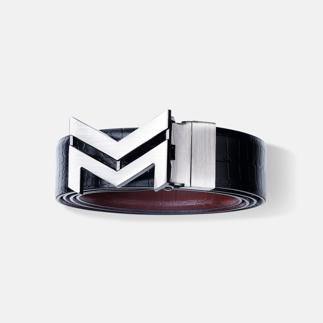 GREY LOGO BUCKLE CROCO LIGHT BROWN & BLACK BELT