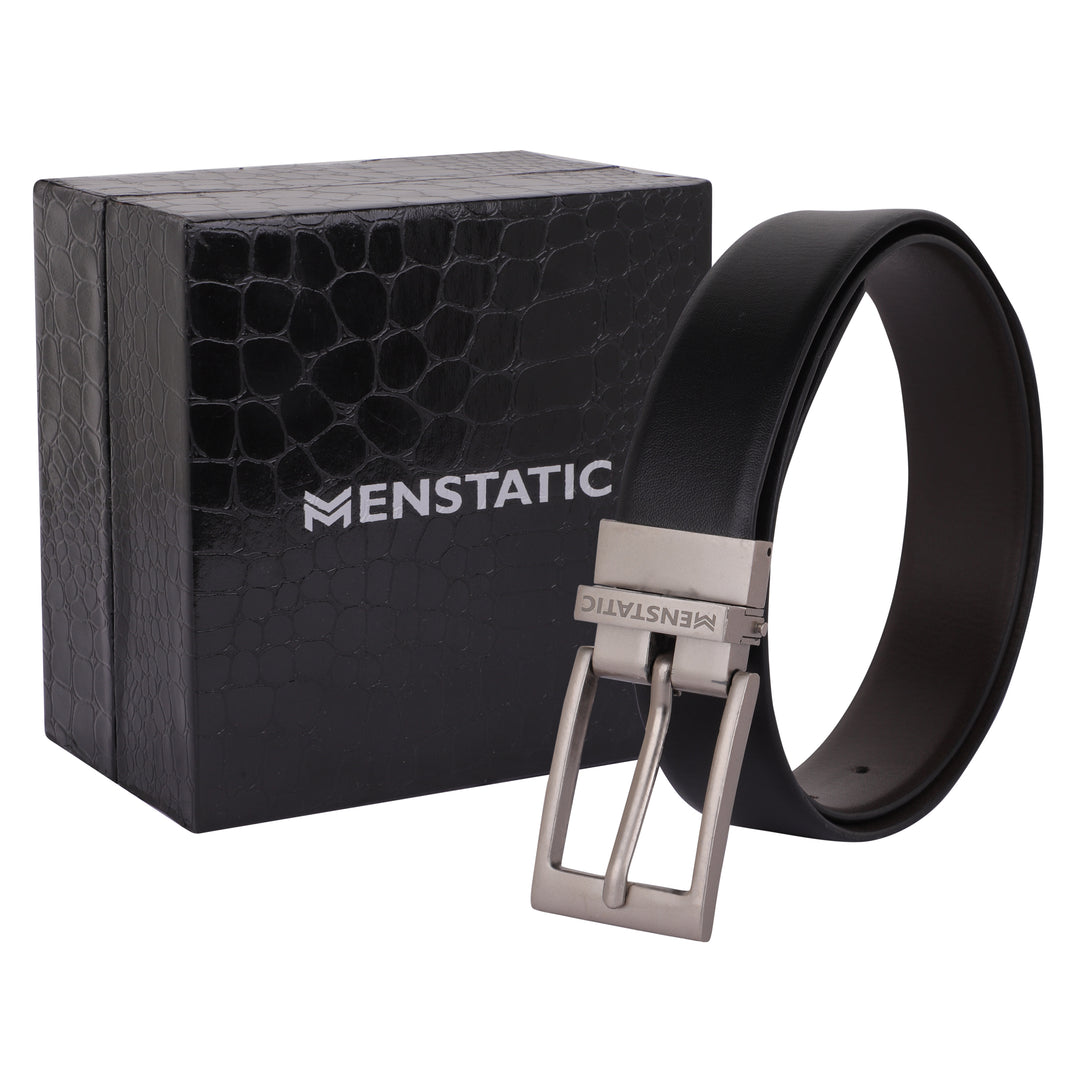 SILVER PLAIN BUCKLE DARK BROWN & BLACK BELT